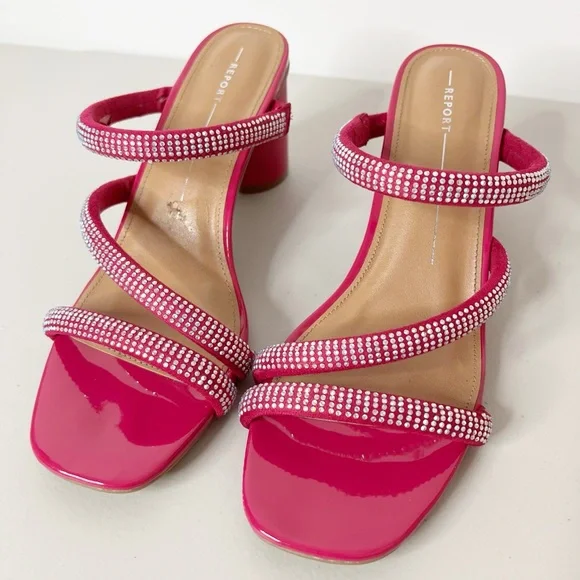 Report Rose Pink Rhinestone Embellished Block Heels Size 9 - Picture 2 of 9